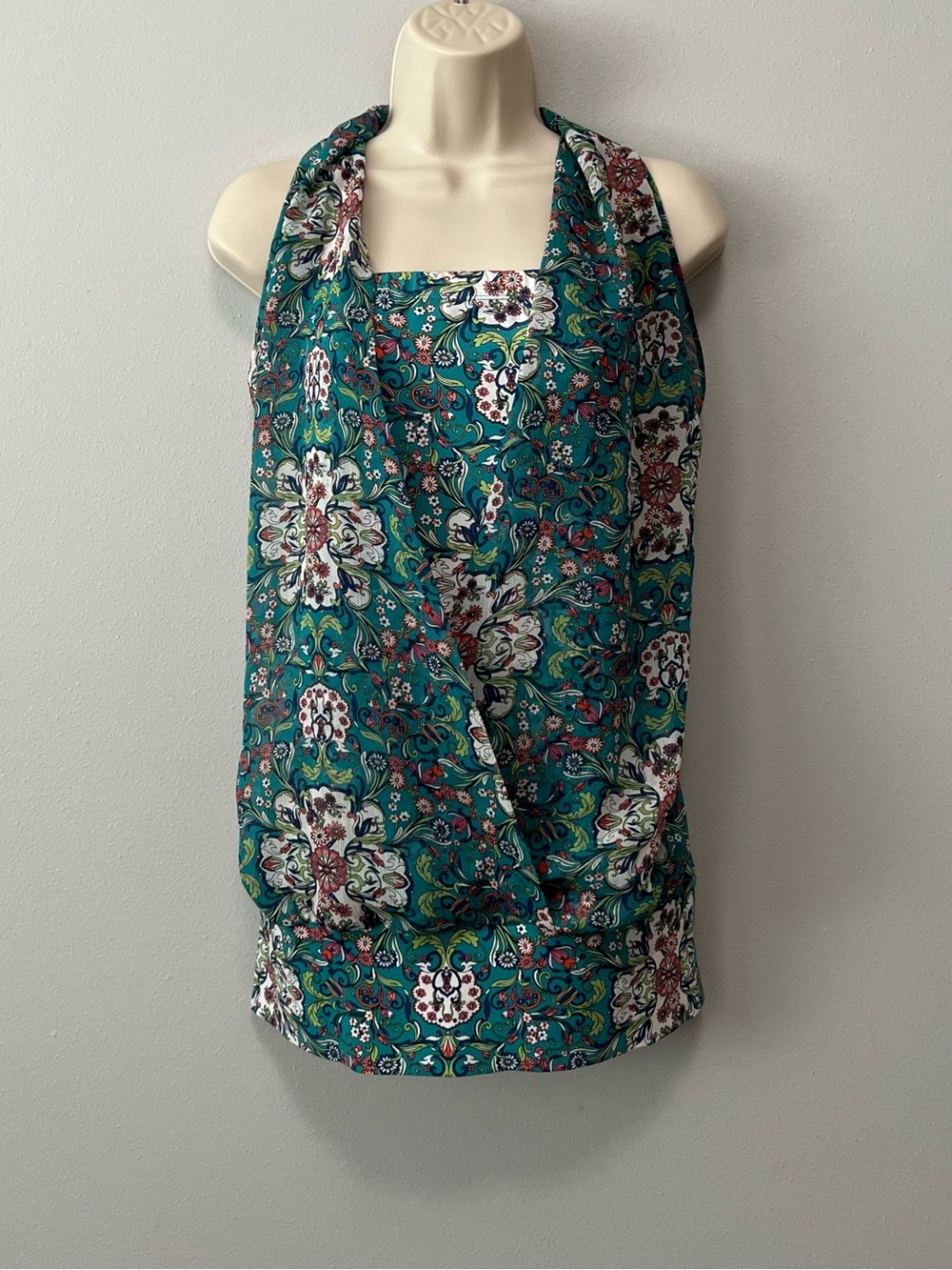 Bisou Bisou Teal Floral Tube/Halter Combo Top Size L